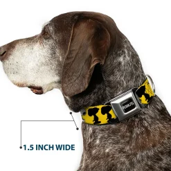 PEANUTS Title Logo Full Color Black/White Seatbelt Buckle Collar - Peanuts Snoopy Walking/Silhouette Pose Yellow/Black/White