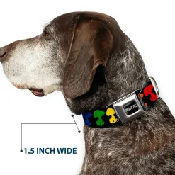 PEANUTS Title Logo Full Color Black/White Seatbelt Buckle Collar - Peanuts Snoopy Silhoutte Pose Black/Rainbow Multi Color