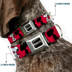 PEANUTS Title Logo Full Color Black/White Seatbelt Buckle Collar - Peanuts Snoopy Walking/Silhouette Pose Red/Black/White