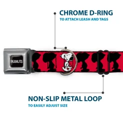 PEANUTS Title Logo Full Color Black/White Seatbelt Buckle Collar - Peanuts Snoopy Walking/Silhouette Pose Red/Black/White