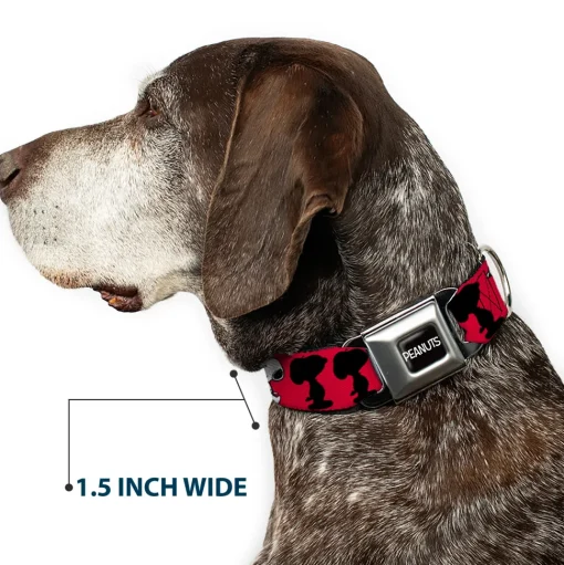 PEANUTS Title Logo Full Color Black/White Seatbelt Buckle Collar - Peanuts Snoopy Walking/Silhouette Pose Red/Black/White