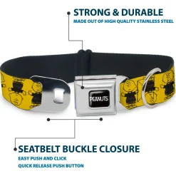PEANUTS Title Logo Full Color Black/White Seatbelt Buckle Collar - Peanuts Charlie Brown Pose Flip Yellow/Black