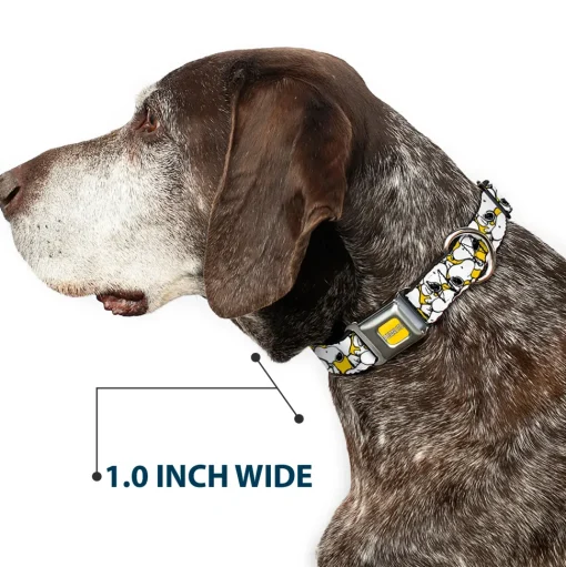 PEANUTS Title Logo Full Color Yellow/White Seatbelt Buckle Collar - Peanuts Snoopy Pose Stacked Yellow