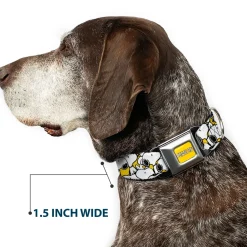 PEANUTS Title Logo Full Color Yellow/White Seatbelt Buckle Collar - Peanuts Snoopy Pose Stacked Yellow