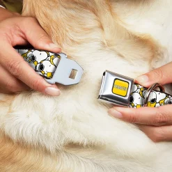 PEANUTS Title Logo Full Color Yellow/White Seatbelt Buckle Collar - Peanuts Snoopy Pose Stacked Yellow