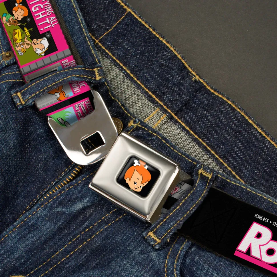 Pebbles Face1 Full Color Black Seatbelt Belt - The Flintstones Tabloid - ROCK! PEBBLES OUT OF CONTROL Webbing