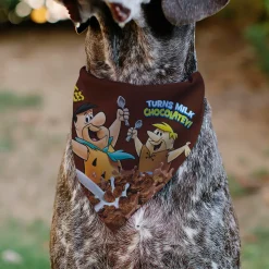 Pet Bandana - COCOA PEBBLES Fred Flintstone and Barney Rubble Cereal Box Print and Vivid Cereal Brown