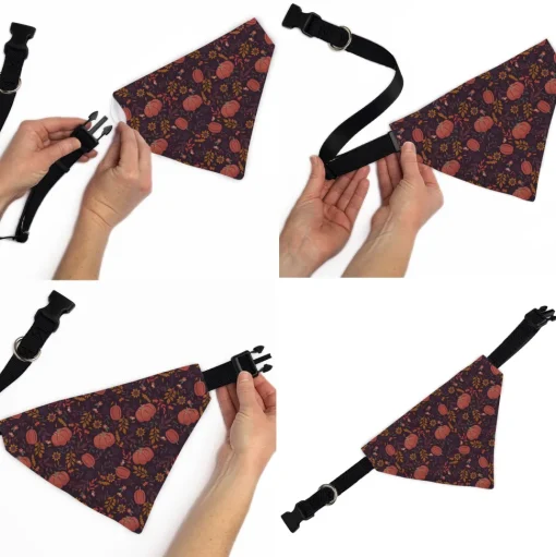 Pet Bandana - Fall Harvest Pumpkins and Flowers Collage Purples/Orange/Greens