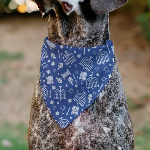 Pet Bandana - Hanukkah Holiday Symbols Blue/White
