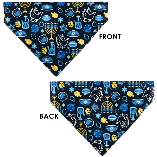 Pet Bandana - Hanukkah Holiday Symbols Black/Blues/Yellow