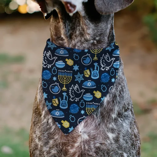 Pet Bandana - Hanukkah Holiday Symbols Black/Blues/Yellow