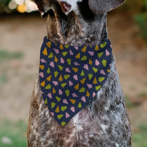Pet Bandana - Holiday Christmas Trees Collage Navy/Multi Color