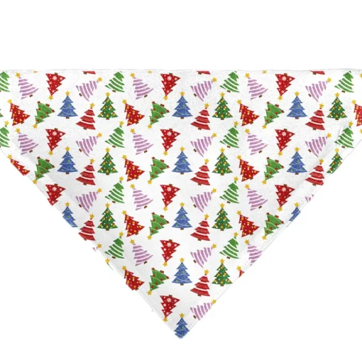 Pet Bandana - Holiday Decorated Christmas Trees Collage White/Multi Color