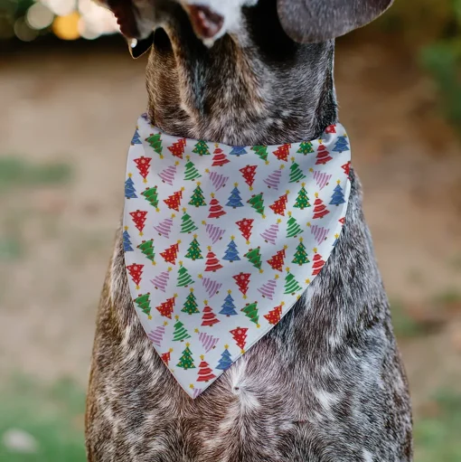 Pet Bandana - Holiday Decorated Christmas Trees Collage White/Multi Color