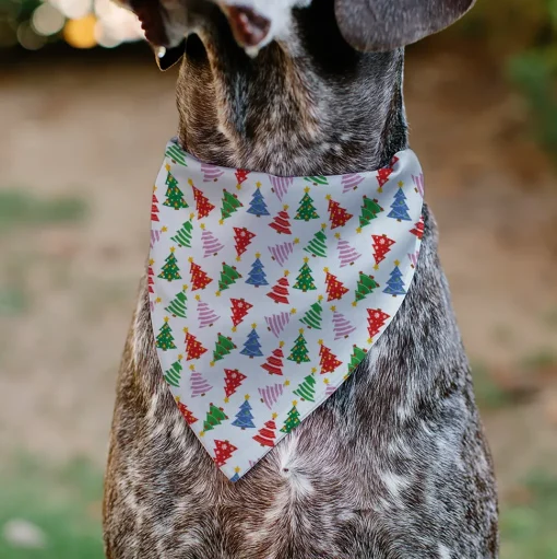 Pet Bandana - Holiday Decorated Christmas Trees Collage White/Multi Color