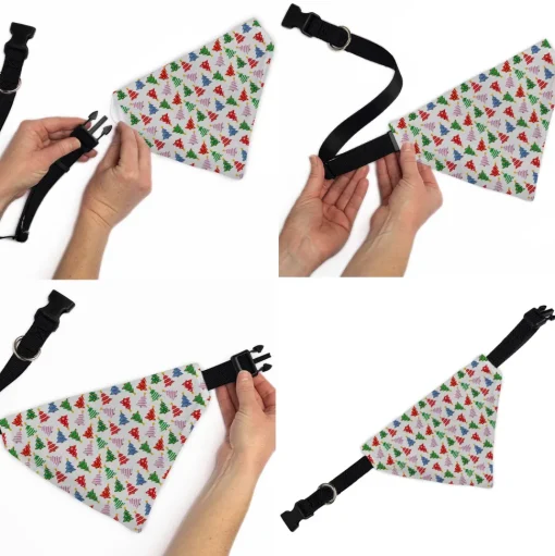 Pet Bandana - Holiday Decorated Christmas Trees Collage White/Multi Color