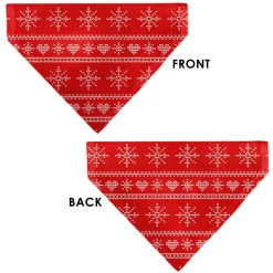 Pet Bandana - Holiday Sweater Stitch Hearts and Snowflakes Red/White