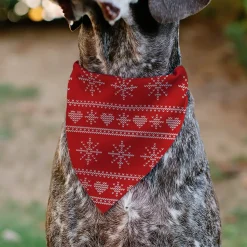Pet Bandana - Holiday Sweater Stitch Hearts and Snowflakes Red/White