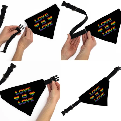 Pet Bandana - LOVE IS LOVE/Heart Black/Rainbow