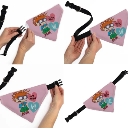 Pet Bandana - Rugrats Chuckie HUG ME Hearts Pose Pink