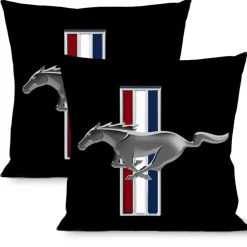 Pillow - THROW - Ford Mustang w Bars Logo Black