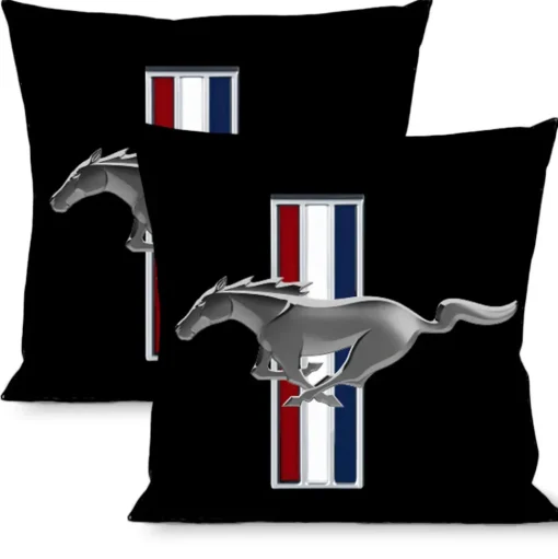 Pillow - THROW - Ford Mustang w Bars Logo Black