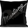 Pillow - THROW - MUSTANG Emblem Script/Pony Silhouette Black/Gray/Silvers