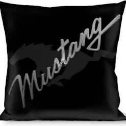 Pillow - THROW - MUSTANG Emblem Script/Pony Silhouette Black/Gray/Silvers