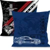 Pillow - THROW - Mustang GT Blueprint Blue White + Mustang Tri-Bar Logo Diagonal Stripe Blueprint Black Red White Blue