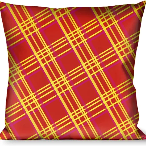 Pillow - THROW - Plaid X4 Fluorescent Oranges/Pinks/Yellow