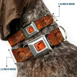 Pinocchio CLOSE-UP Full Color Wood Grain Seatbelt Buckle Collar - Pinocchio Poses Black/White/Multi Color