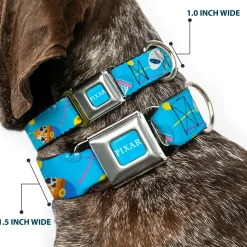 PIXAR Title Logo Full Color Blue/White Seatbelt Buckle Collar - Pixar Holiday Collection Easter Egg Characters Scattered Blue