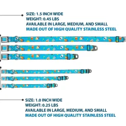 PIXAR Title Logo Full Color Blue/White Seatbelt Buckle Collar - Pixar Holiday Collection Easter Egg Characters Scattered Blue