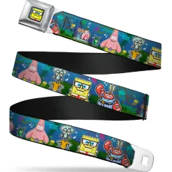 Pixelated SpongeBob Nerd Pose Full Color Blue Seatbelt Belt - SpongeBob & Friends 8-Bit Scene Webbing