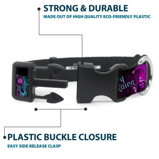 Plastic Clip Collar - HARLEY QUINN Pow & Aiming Poses/Joker Sketch Black/Turquoise/Fuchsia