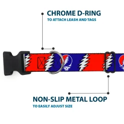 Plastic Clip Collar - Steal Your Face w/Lightning Bolt Repeat Red/White/Blue