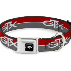 Plymouth GTX Emblem Full Color Black/Silver Fade/White Seatbelt Buckle Collar - Plymouth GTX Emblem/Stripe Red/White/Grays
