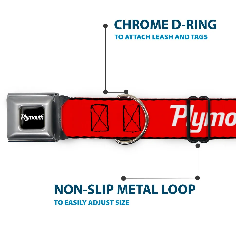 PLYMOUTH Text Logo Full Color Black/White Seatbelt Buckle Collar - PLYMOUTH Text Logo Red/White