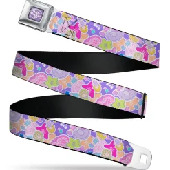 POLLY POCKET Title Logo Full Color Lavender/White Seatbelt Belt - Polly Pocket Dolls and Compacts Collage Lavender Webbing