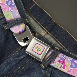 POLLY POCKET Title Logo Full Color Lavender/White Seatbelt Belt - Polly Pocket Dolls and Compacts Collage Lavender Webbing