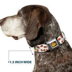 POST COCOA PEBBLES Logo Full Color Brown/Yellows Seatbelt Buckle Collar - POST COCOA PEBBLES Logo and Cereal Pebbles Scattered White/Browns