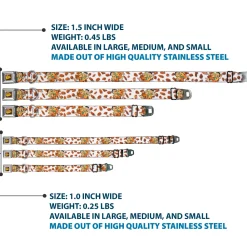 POST COCOA PEBBLES Logo Full Color Brown/Yellows Seatbelt Buckle Collar - Cocoa Pebbles Fred Flintstone and Barney Rubble Hugging Pose and Cereal Pebbles Scattered White/Browns