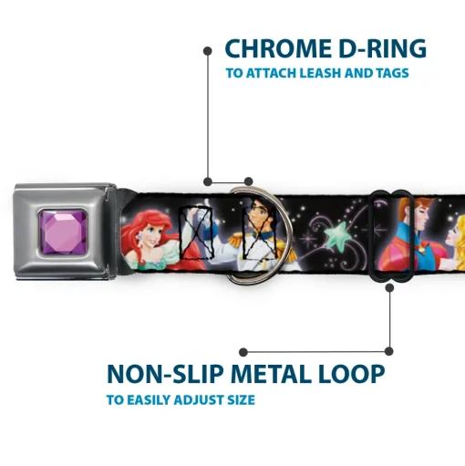 Princess Gem CLOSE-UP Full Color Purple Seatbelt Buckle Collar - Disney Princesses & Prince's Dancing