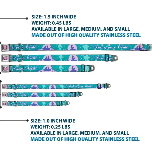 Princess Gem CLOSE-UP Full Color Purple Seatbelt Buckle Collar - Little Mermaid Silhouette Scenes PART OF YOUR WORLD Blues