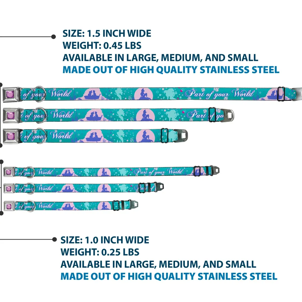 Princess Gem CLOSE-UP Full Color Purple Seatbelt Buckle Collar - Little Mermaid Silhouette Scenes PART OF YOUR WORLD Blues