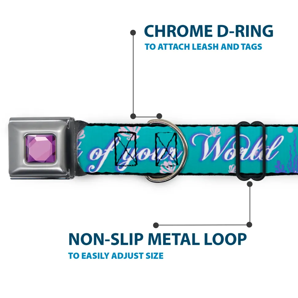 Princess Gem CLOSE-UP Full Color Purple Seatbelt Buckle Collar - Little Mermaid Silhouette Scenes PART OF YOUR WORLD Blues
