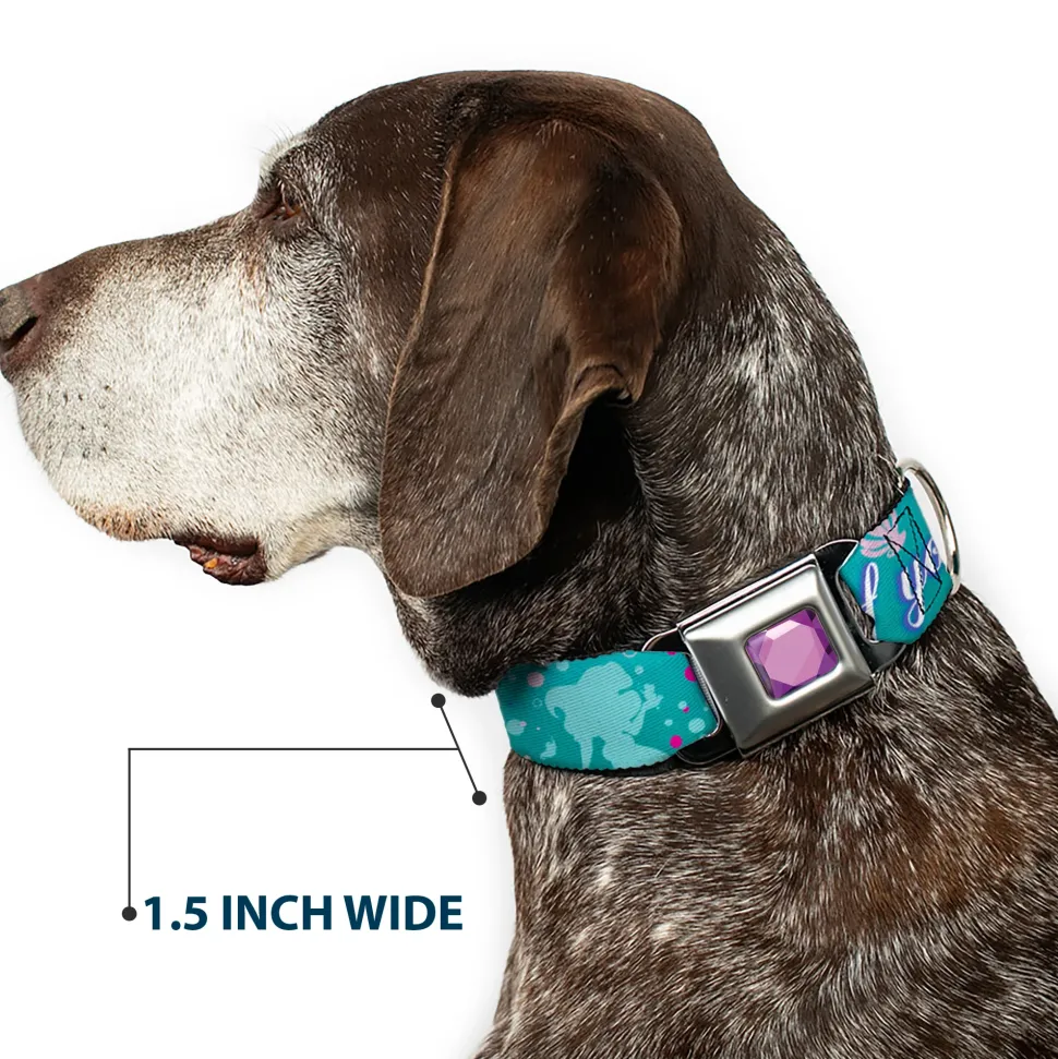 Princess Gem CLOSE-UP Full Color Purple Seatbelt Buckle Collar - Little Mermaid Silhouette Scenes PART OF YOUR WORLD Blues