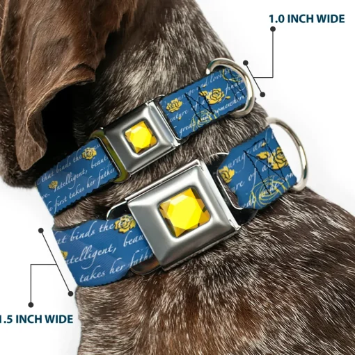 Princess Gem CLOSE-UP Full Color Yellow Seatbelt Buckle Collar - Beauty & the Beast Story Script