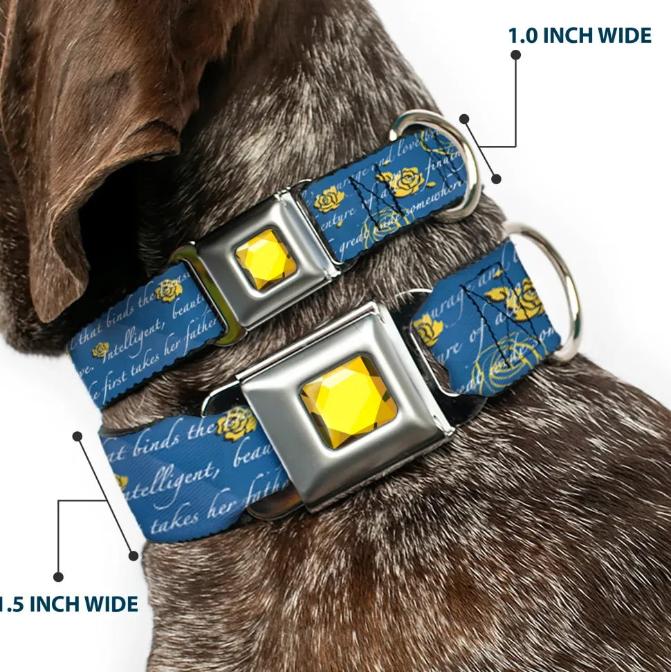 Princess Gem CLOSE-UP Full Color Yellow Seatbelt Buckle Collar - Beauty & the Beast Story Script