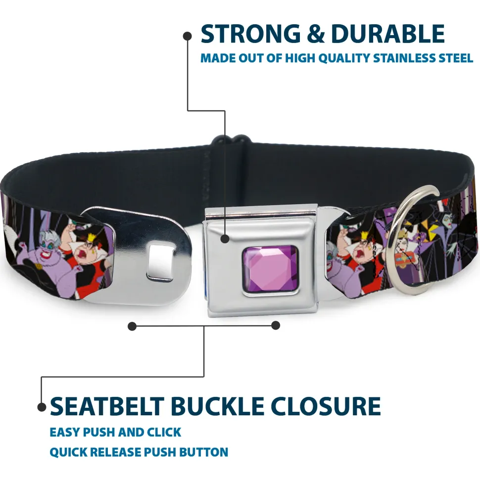 Princess Gem CLOSE-UP Full Color Purple Seatbelt Buckle Collar - 5-Disney Villains Stacked